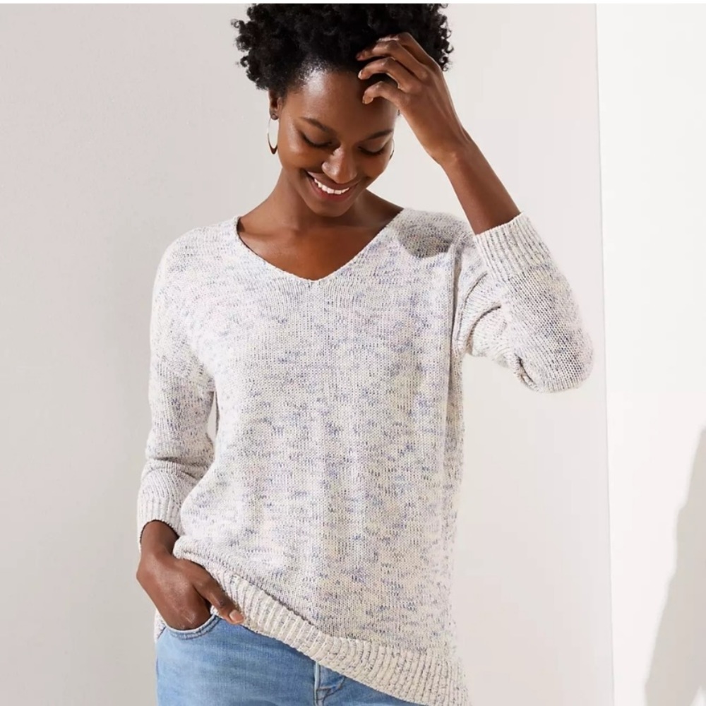 LOFT speckle double v knit sweater